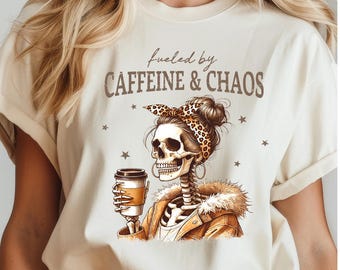 Koffein & Kaos Skelett Mamma T-shirt: Rolig Kaffeälskare Gåva