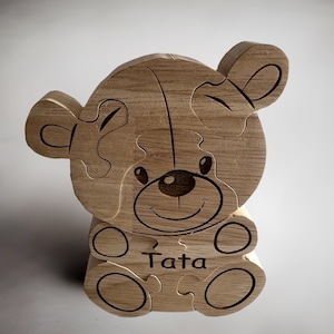 Puzzle orsetto in legno massello richiesta padrino, richiesta madrina, richiesta testimone con incisione personalizzabile