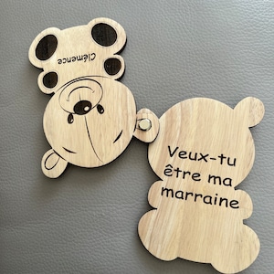 Teddy bear, ask godmother, do you want to be my godfather, do you want to be my witness, do you want to be my witness, articulated in solid wood