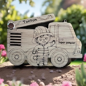 Camion de pompier bois personnalisé - Demande parrain, marraine, témoin ou grossesse