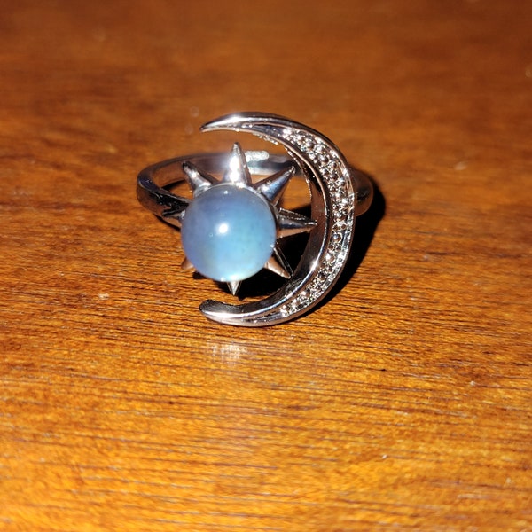 Sun and moon labradorite adjustable ring