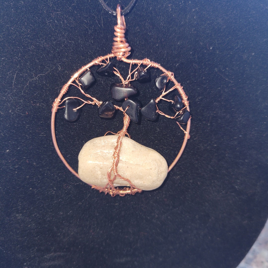 Black Obsidian and Granite Tree of Life Necklace - Etsy