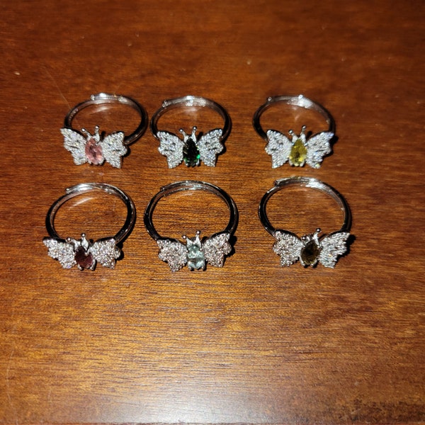 Colorful adjustable tourmaline butterfly ring