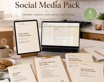 Home Bakery Social Media Content Calendar, 90 Days Instagram Post Ideas, 180 Captions, Reel Ideas & Hashtags for Cottage Food Bakers Excel