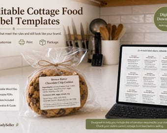 Editable Cottage Food Label Template Word and Excel, Bakery Ingredient & Allergen Labels for Avery 5163, Home Bakery Printable Sticker Kit