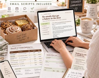 Wholesale Line Sheet Template Excel, Bakery Wholesale Pricing Calculator, Cold Email Scripts for Coffee Shops & Cafes, Cottage Food Kit
