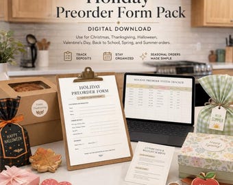 Holiday Bakery Preorder System, Cottage Food Order Form Excel Template, Home Baker Pickup Scheduler & Christmas Cookie Order Tracker