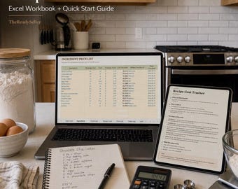 Recipe Cost Calculator Spreadsheet Excel and Google Sheets, Home Bakery Pricing Template, Cake Cookie Profit Margin & Labor Cost Tracker