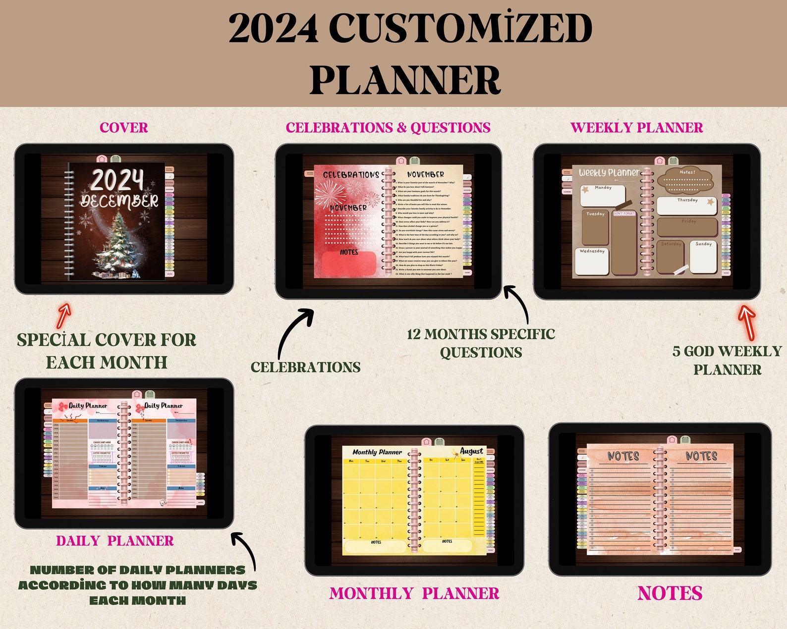 2024 Digital Planner / 2024 Planner Monthly / Yearly Planner 2024