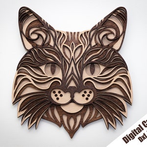 Lasergesneden kattenbestand, meerlaagse svg, dxf, 3D-gelaagde mandala, muurkunst