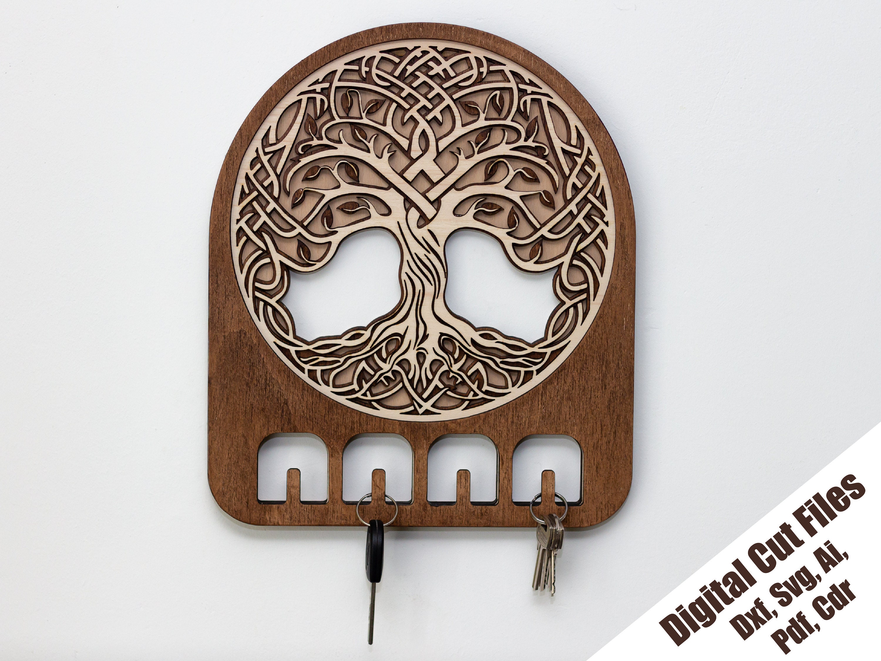 Tree Of Life Key Hanger laser cut file, Layered wall key holder, SVG, DXF