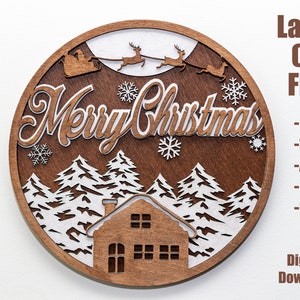 Kerstdeurhanger svg, meerlaags lasergesneden bestand, Merry Christmas deurbord svg, dxf