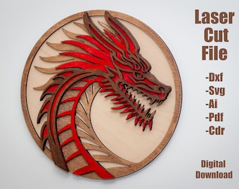Dragon laser cut file, 3D Layered Svg, Dxf, Wall Art