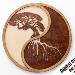 Yin Yang Tree lasergesneden bestand, meerlaagse wanddecoratie, svg, dxf