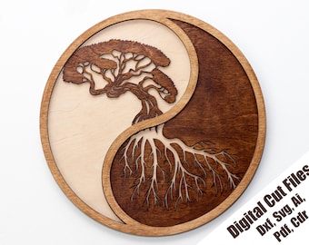 Yin Yang Tree laser cut file, Multilayer wall decor, svg, dxf