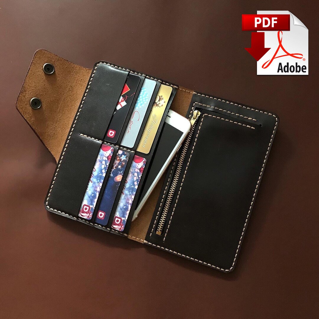 PDF Pattern Leather Long Wallet Pattern Leather DIY Bifold Pdf Download