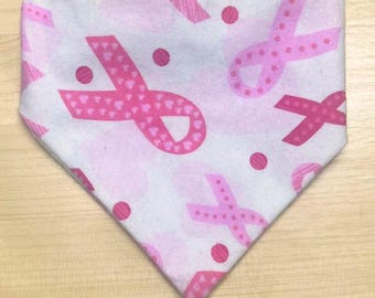 Bandana para perros con lazo rosa para la cabeza, hecha a mano, elástica y con concienciación sobre el cáncer de mama. Regalo.