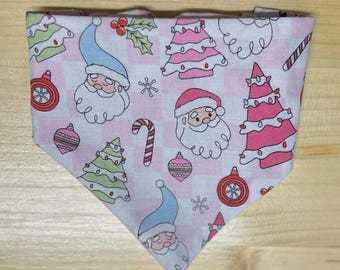 Pañuelo retro de Papá Noel para perro / Hecho a mano, elástico / Pañuelo rosa para la cabeza / Navidad / Festivos