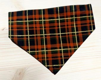 Bandana a cuadros otoñal para perro / Ajuste elástico hecho a mano / Bandana acogedora para la cabeza / Vacaciones