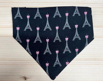 Pañuelo para perro de París hecho a mano / Estampado de la Torre Eiffel / Pañuelo elástico para la cabeza para perros elegantes