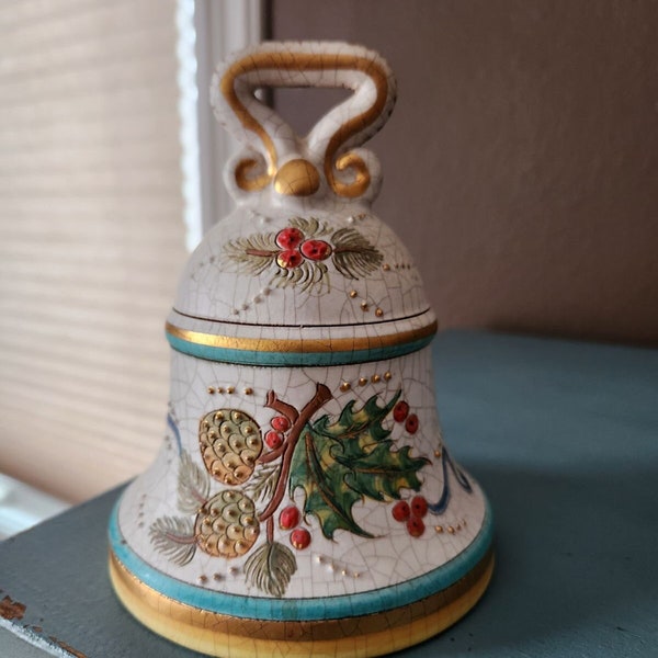 Vintage Veneto Flair Hand Etched & Painted Christmas Bell 1973 Italy 360/2000