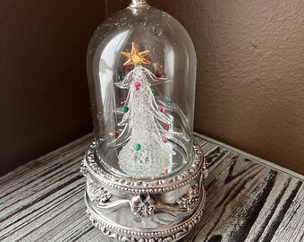 Vintage International Silver Co Musical Globe Illuminated Christmas Tree 7&quot;x4”