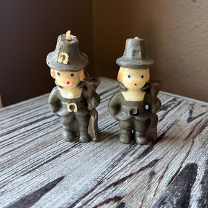 Vintage 1950 Gurley Thanksgiving Pilgrim Candles - 3 Inch - Unlit - Set Of 2