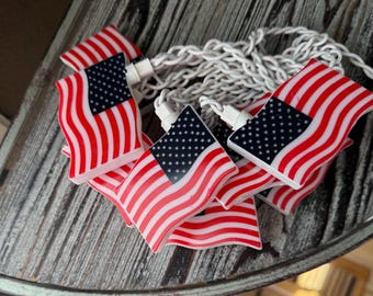 10 Flag String Lights Indoor/Outdoor Tested 8’ Lighted Length