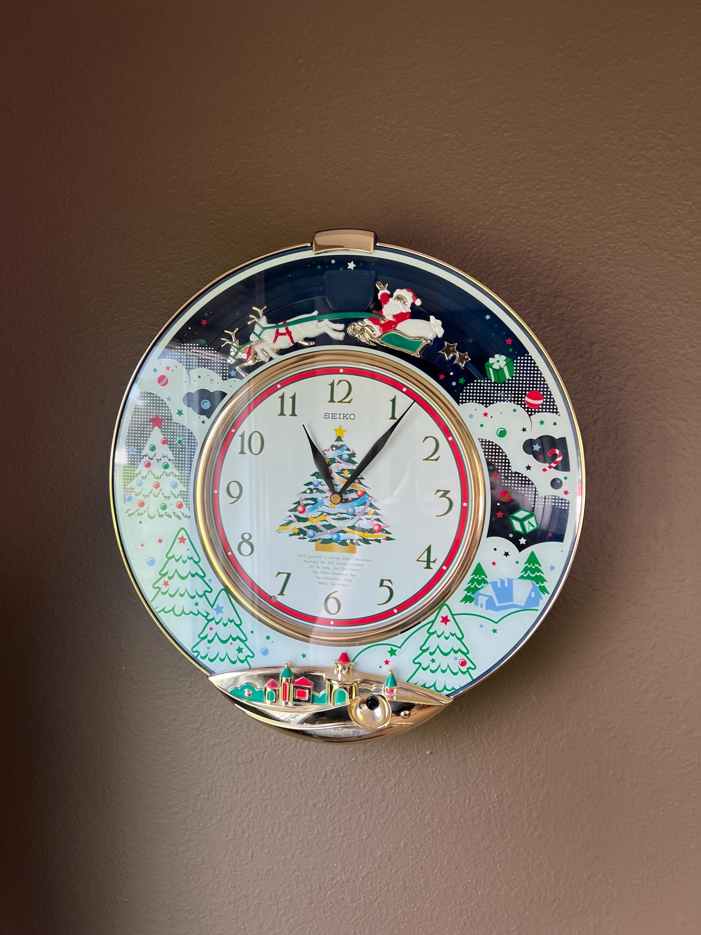 Seiko Melodies in Motion Christmas Musical Wall Clock with Santa Sleigh Reindeer