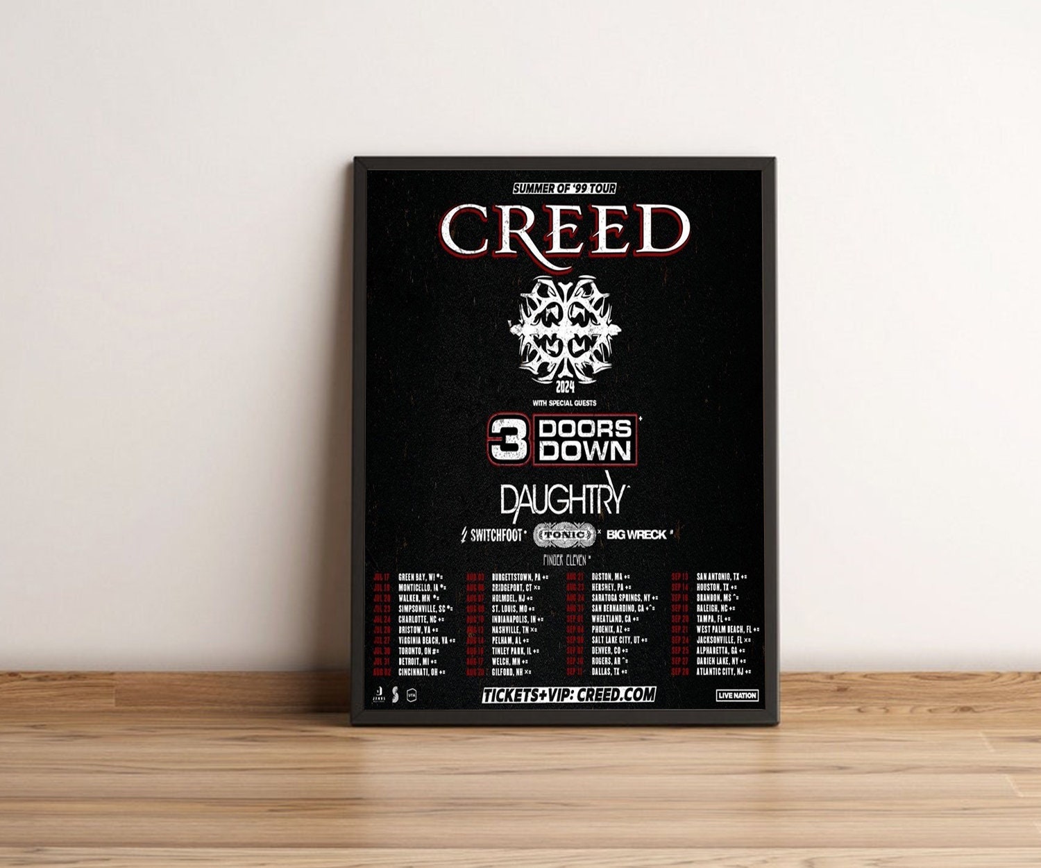 Creed 2024 Summer Of 99 Tour Poster, 2024 Music Tour Poster sold by