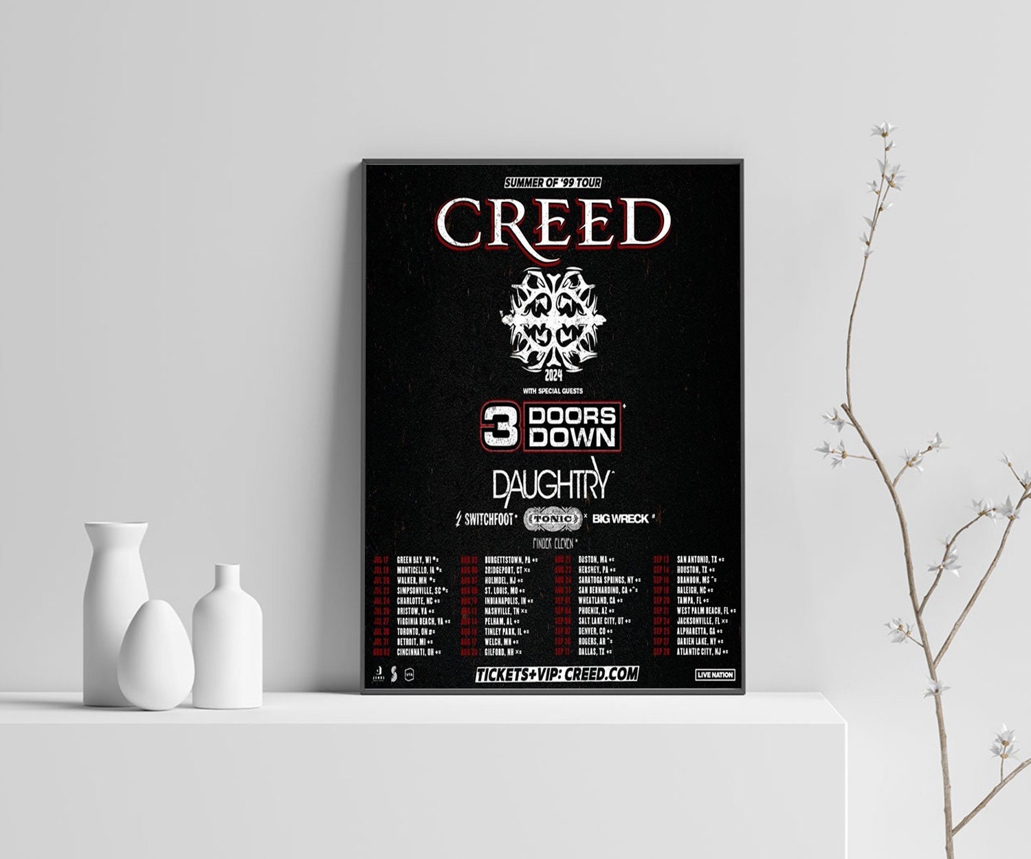 Creed 2025 Summer Of 99 Tour Poster, 2025 Music Tour Poster sold by