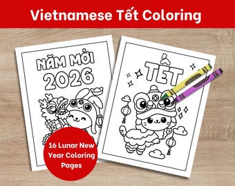 Bi-lingual Lunar New Year (Tết) Coloring Pages (PDF)