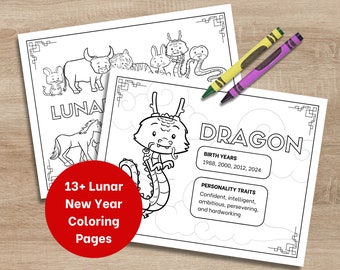 Lunar New Year Coloring Pages: Zodiac Animals for Kids (PDF)