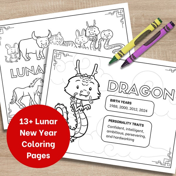 Chinese New Year Coloring Pages | Lunar New Year 2024 for Kids | Year of the Dragon Activity