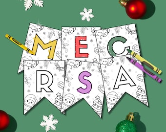 Christmas Coloring Pages Banner Set | Printable Holiday Decor DIY