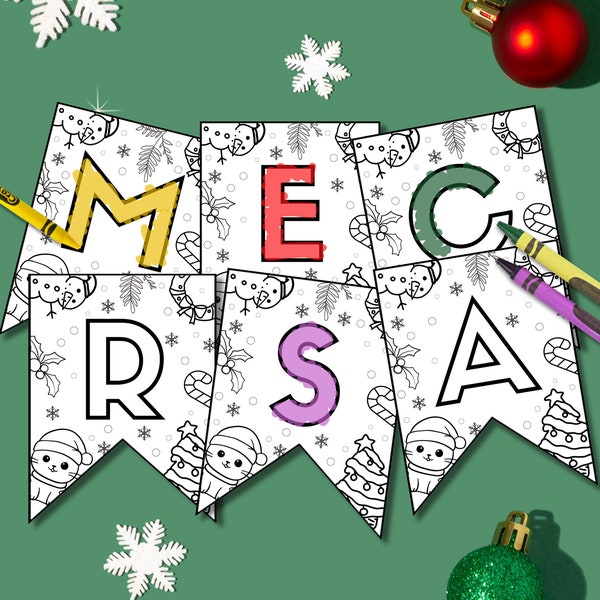 Christmas Coloring Pages Banner Set | Printable Holiday Decor DIY