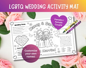 LGBTQ Custom Kids Wedding Activity Mat: Female/Female Couple (PDF)