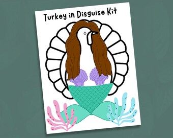 Mermaid Turkey in Disguise Kit: Kids Thanksgiving Craft (Digital Download)