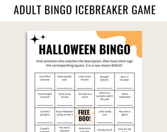 Adult Halloween Bingo Icebreaker Game, Digital Printable, Instant Download