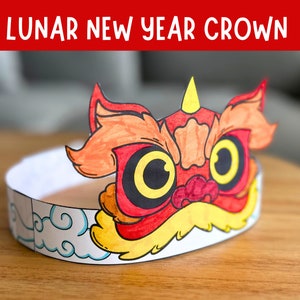 Corona di carta per il capodanno lunare / Capodanno cinese 2025 / Attività da colorare per bambini