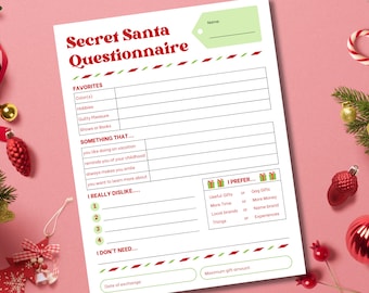 Printable Secret Santa Questionnaire: Gift Exchange Template (PDF)