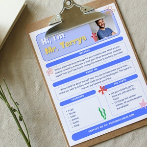 Plantilla editable para conocer al profesor/Carta de vuelta al cole para profesores/Introducción del profesor