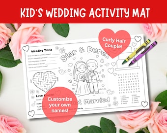 Custom Kids Wedding Activity Mat: Curly Hair Female/Male Couple (PDF)