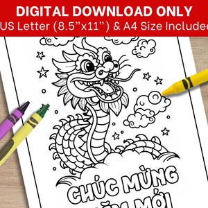 BUNDLE Bi-lingual Lunar New Year Coloring Pages | Vietnamese New Year ...