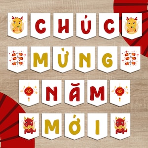 Tết afdrukbare banner | Chuc Mung Nam Moi-banner | Vietnamese nieuwjaarsversieringen