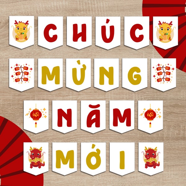 Tết Printable Banner | Chuc Mung Nam Moi Banner | Vietnamese New Year Decorations