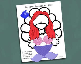 Mermaid Turkey in Disguise Kit: Kids Craft Project (Digital Download)