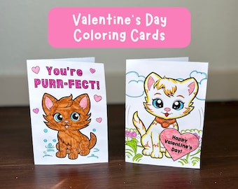 Cat Themed Valentine's Day Coloring Cards | Kids Coloring Valentines