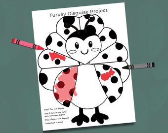 Coloring Ladybug Turkey in Disguise Project: Kids Fall Craft (Digital Download)