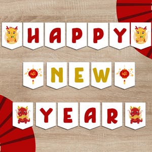 Lunar New Year druckbare Banner | Chinesisches Neujahr Banner | Frohes neues Jahr Dekorationen